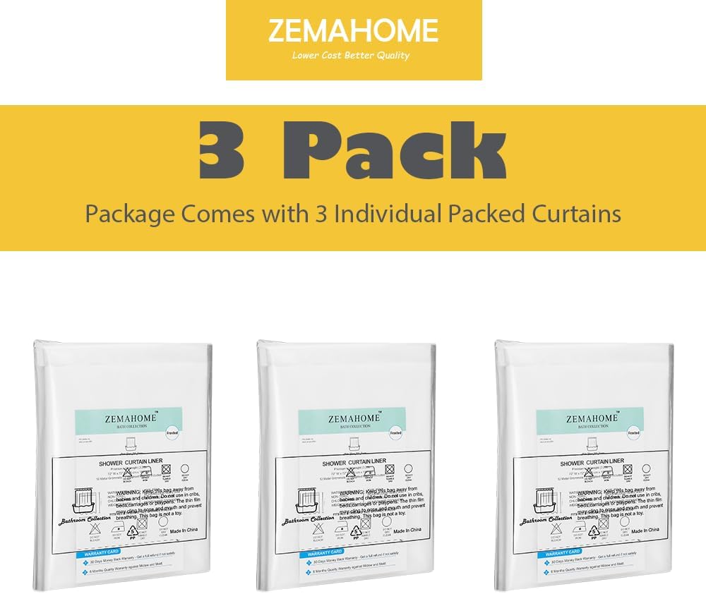 3 Pack Clear PEVA Shower Curtain Liner