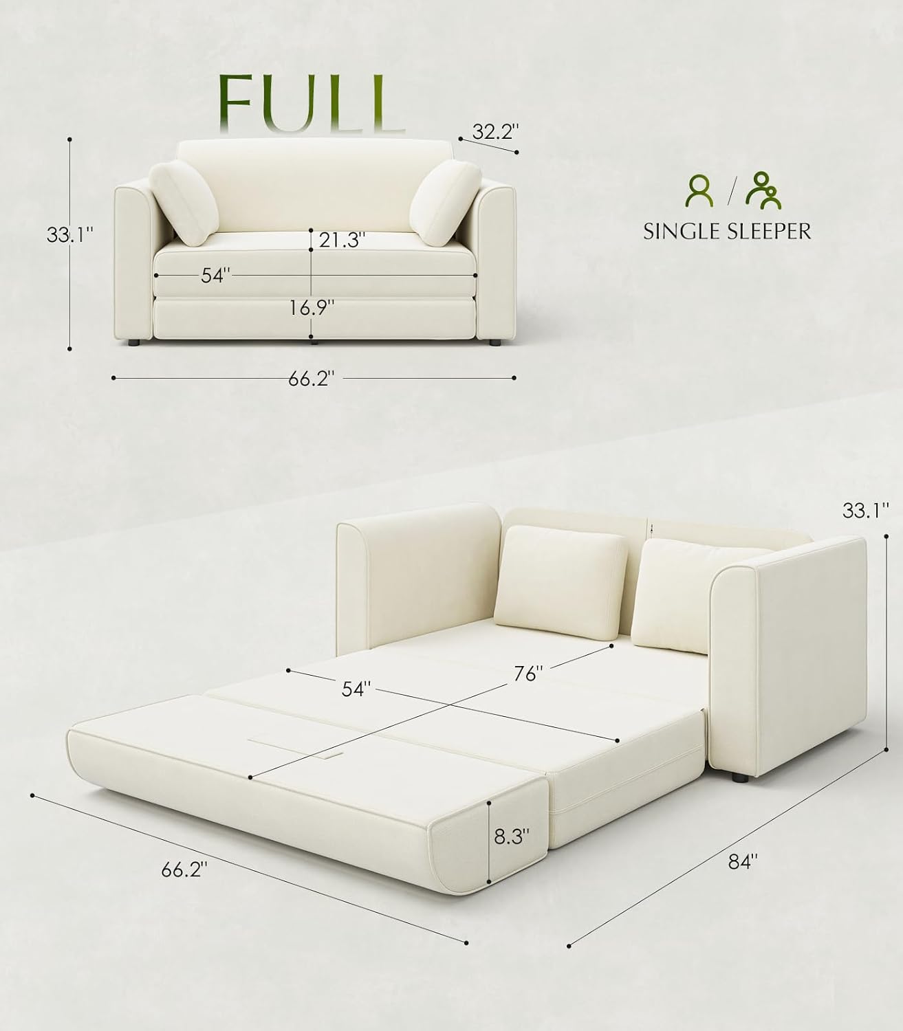 White Chenille Convertible Loveseat Sofa Bed