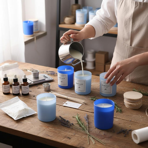 12Pcs Frosted Blue Glass Candle Jars Bamboo Lids