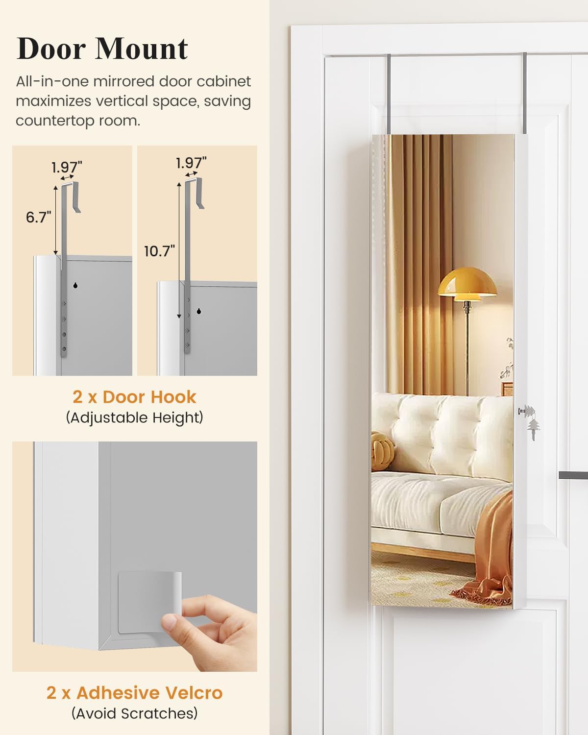 White LED Over Door Jewelry Cabinet