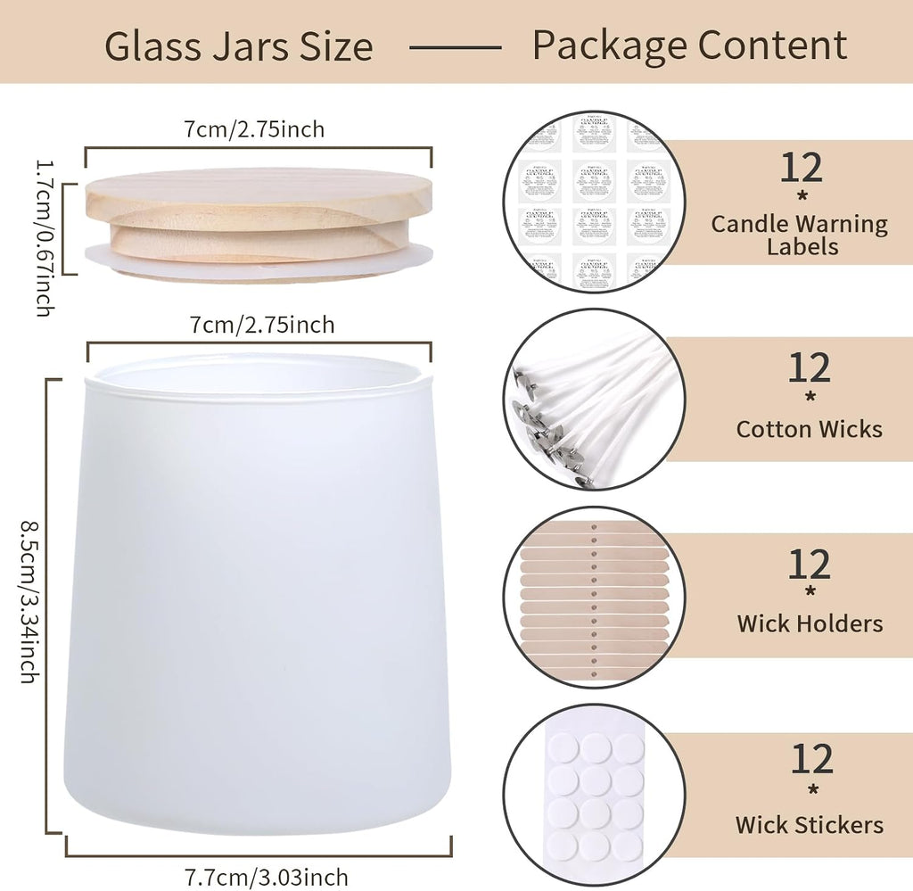 12 Pack Matte White Glass Candle Jars