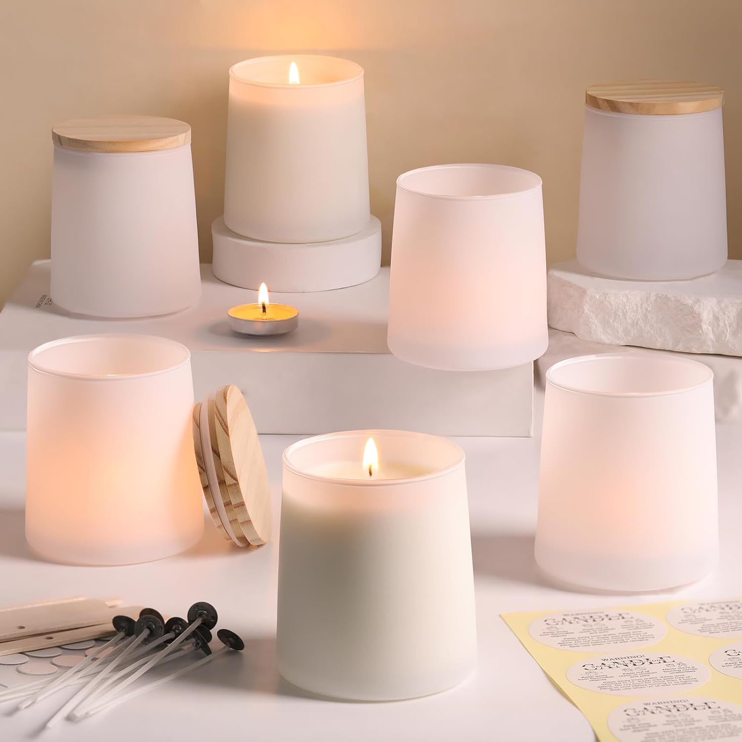 12 Pack Matte White Glass Candle Jars
