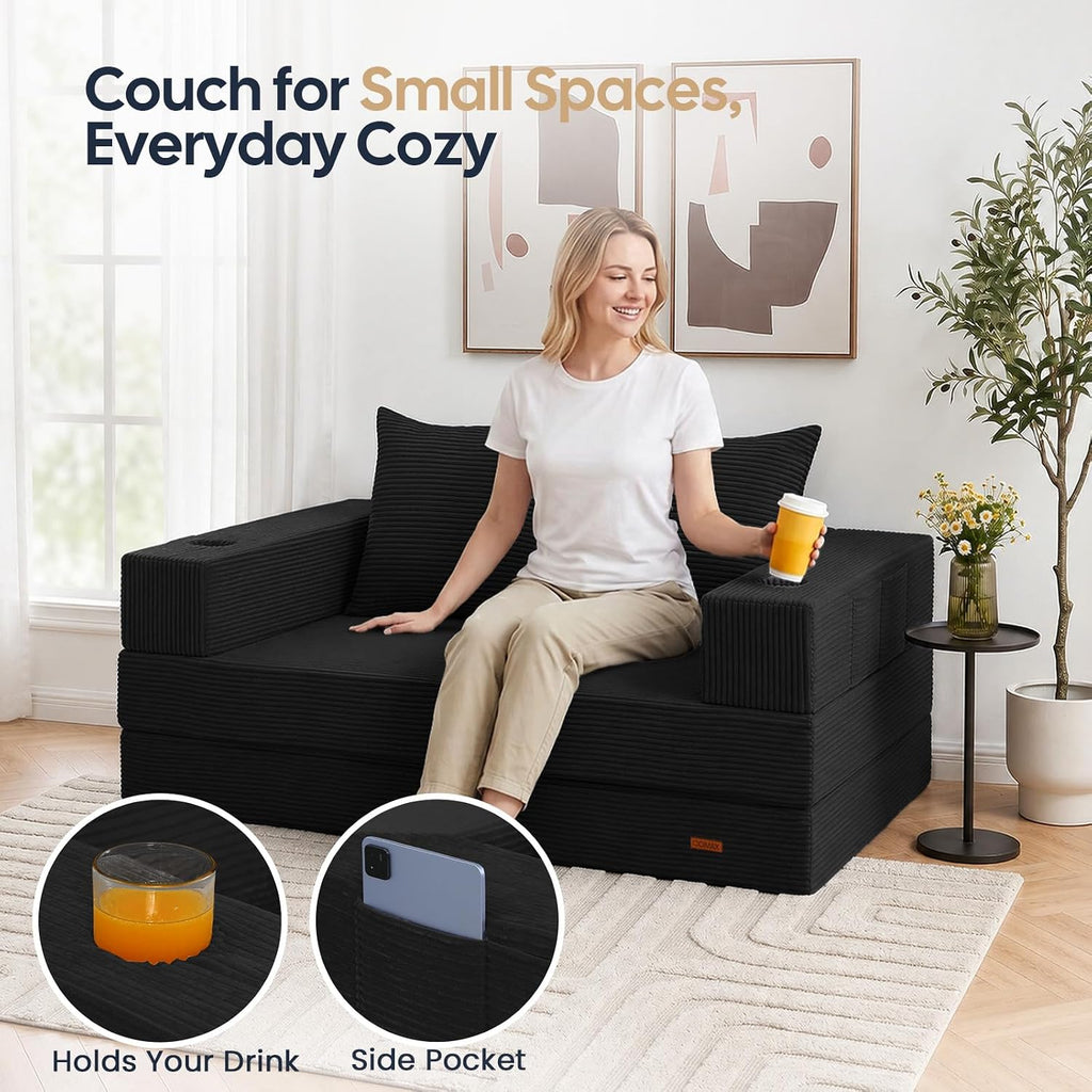 Black Boneless Convertible Futon Sofa Bed