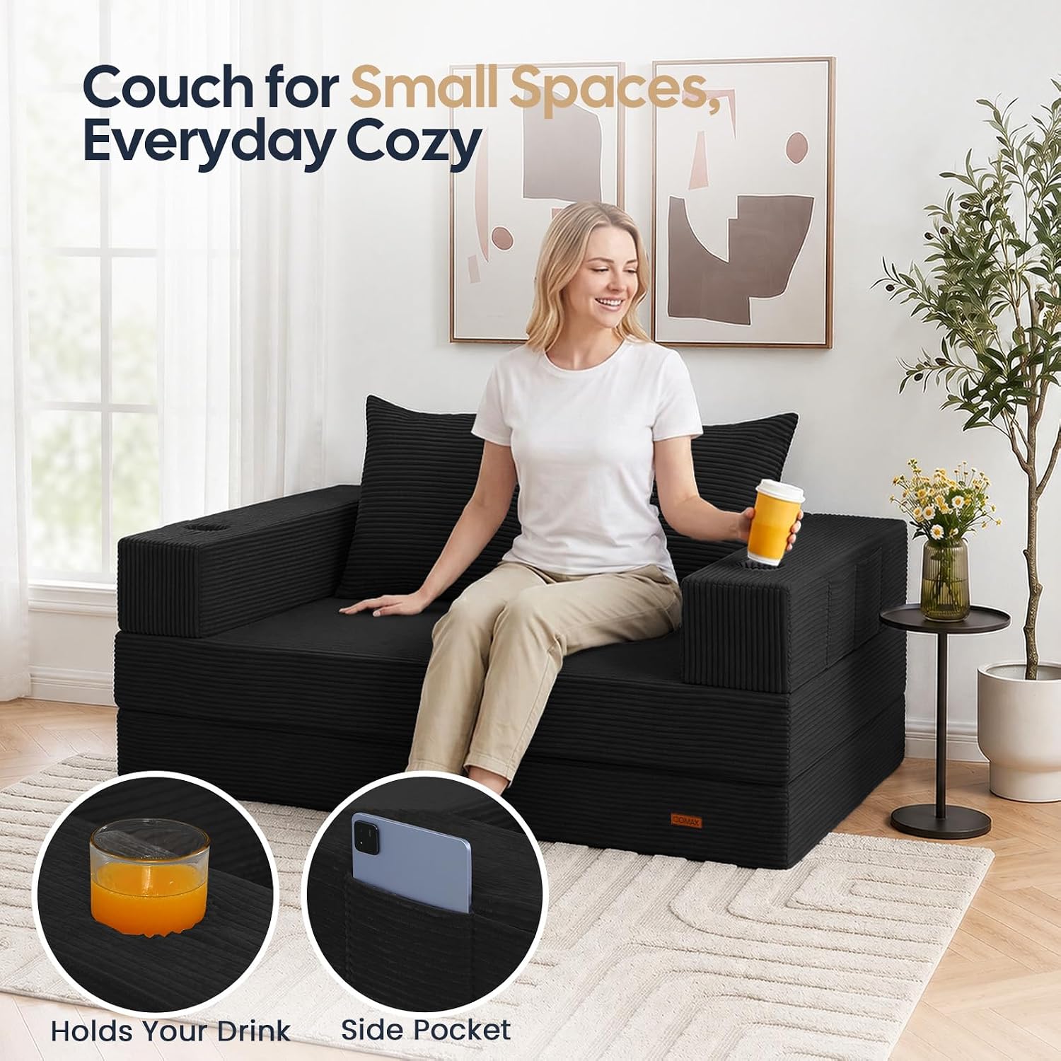 Black Boneless Convertible Futon Sofa Bed