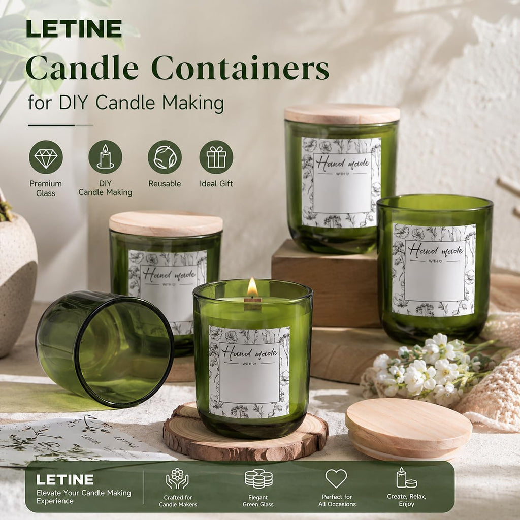 12PCS Premium Green Glass Candle Jars Lids