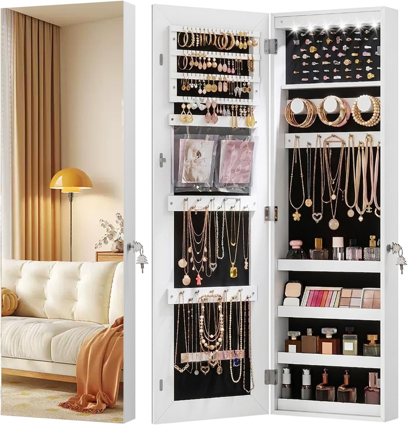 White LED Over Door Jewelry Cabinet