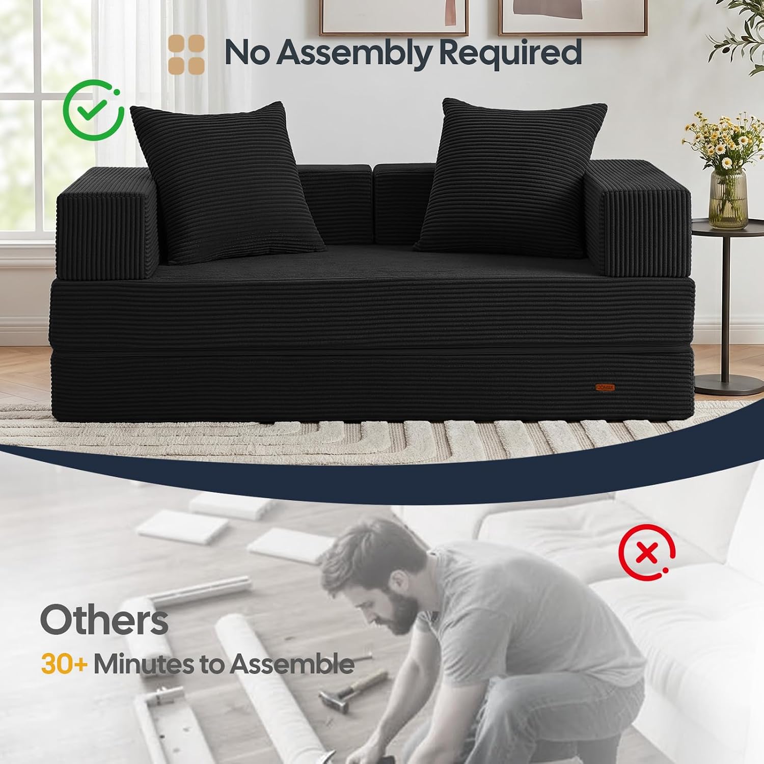 Black Boneless Convertible Futon Sofa Bed