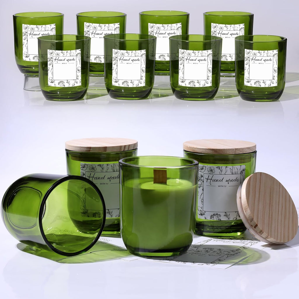 12PCS Premium Green Glass Candle Jars Lids