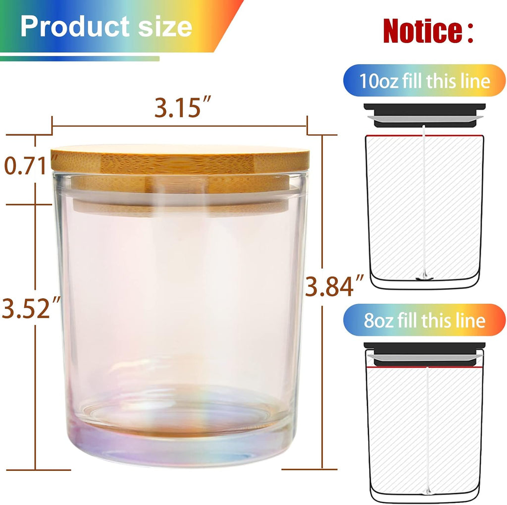 12 Pack Iridescent Glass Candle Jars Bamboo Lids