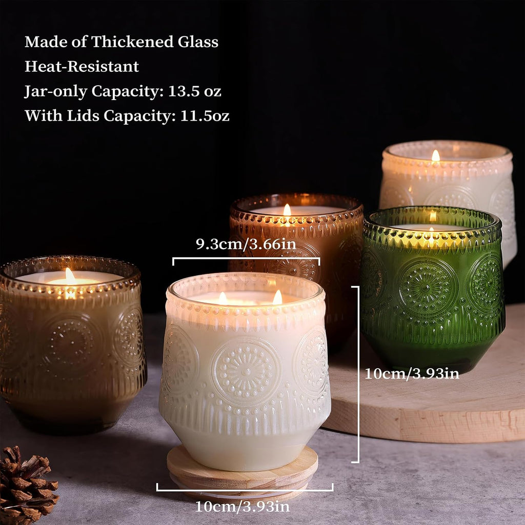 6 Pack Milky White Glass Candle Jars Wooden Lids