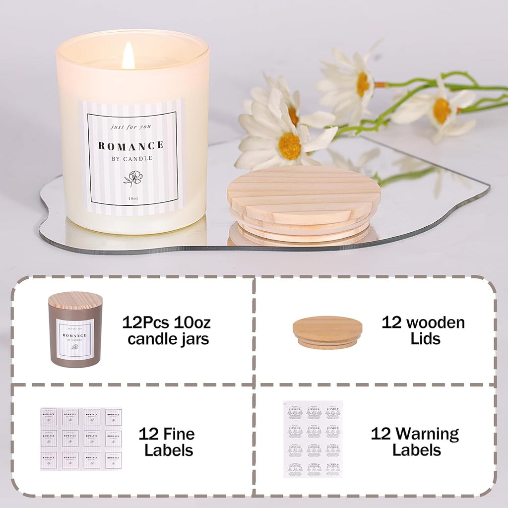 12Pcs Black Glass Candle Jars Bamboo Lids