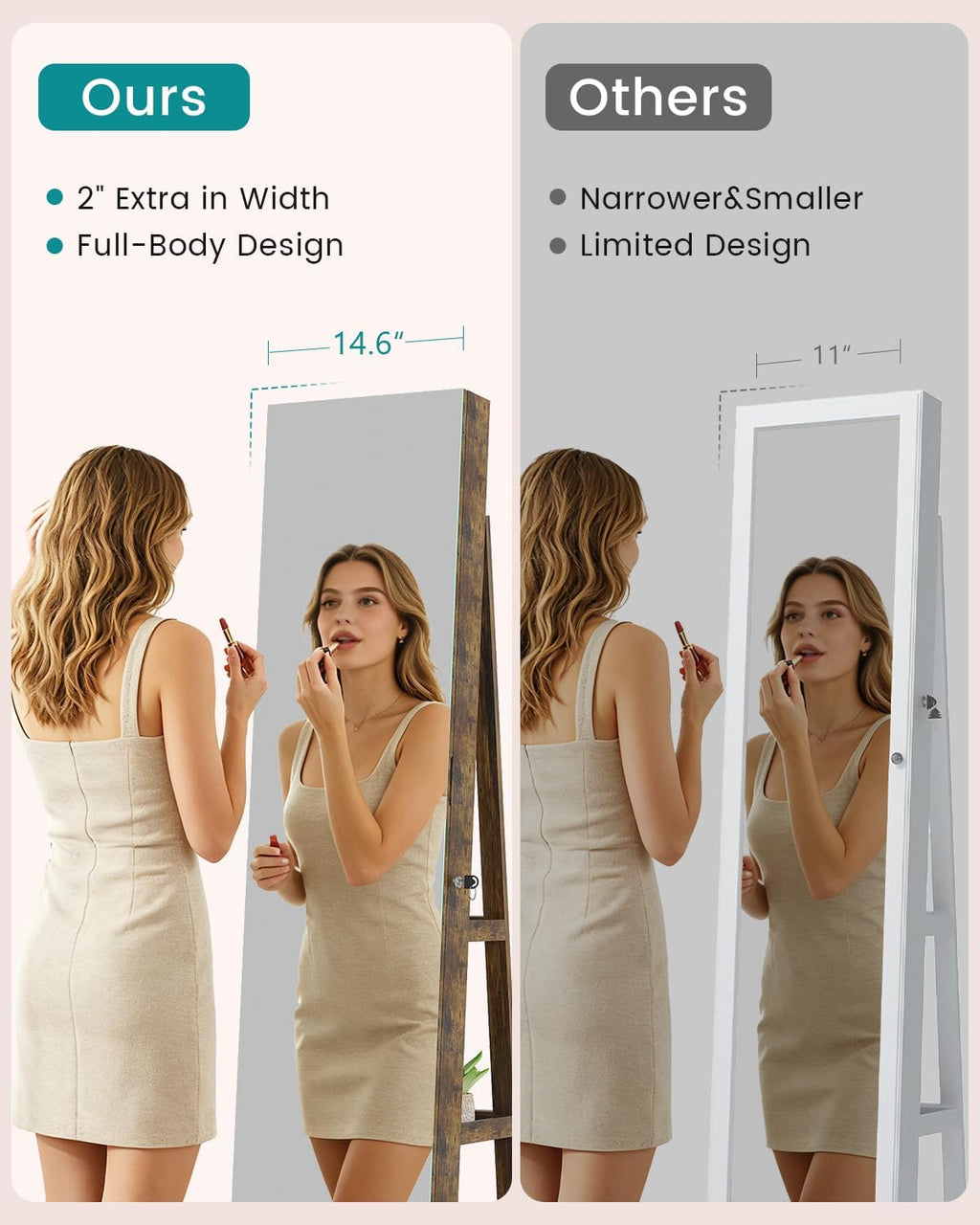 Rustic Brown Rotatable Jewelry Mirror Cabinet
