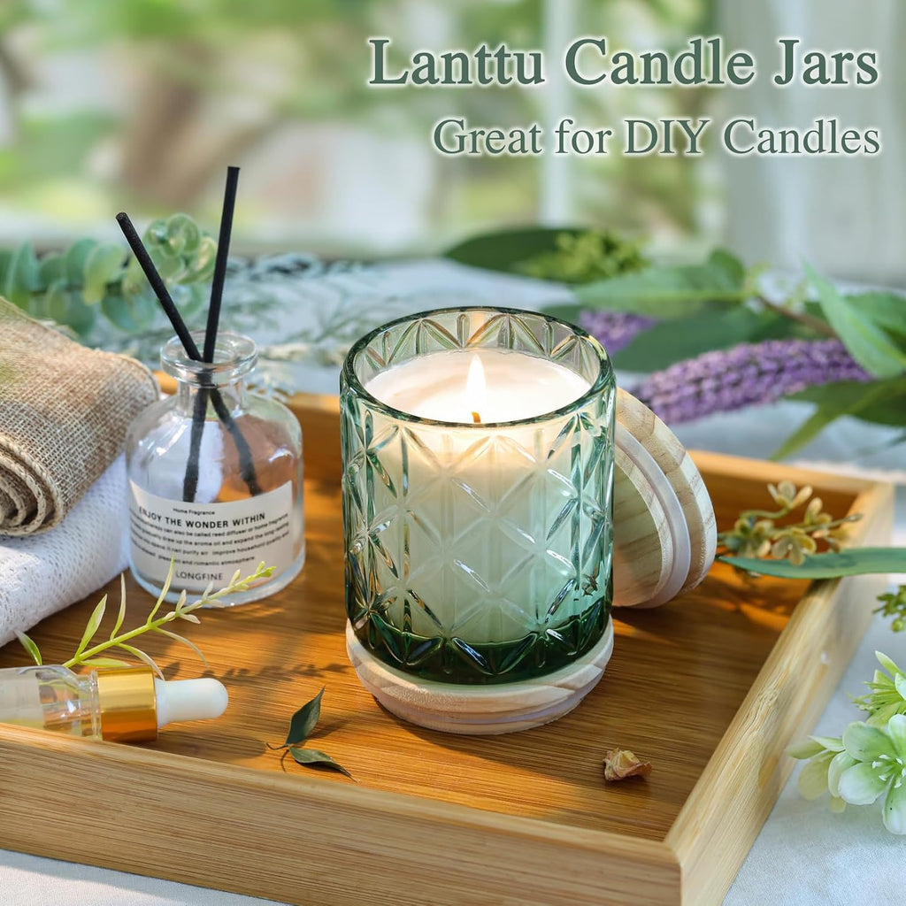10 Pack Green Diamond Glass Candle Jars Wooden Lids