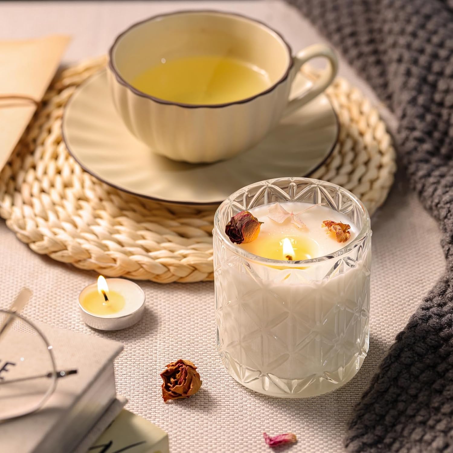 10 Pack Clear Diamond Glass Candle Jars Wooden Lids