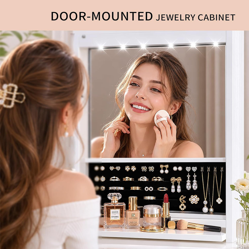 LED Over Door Jewelry Mirror Cabinet