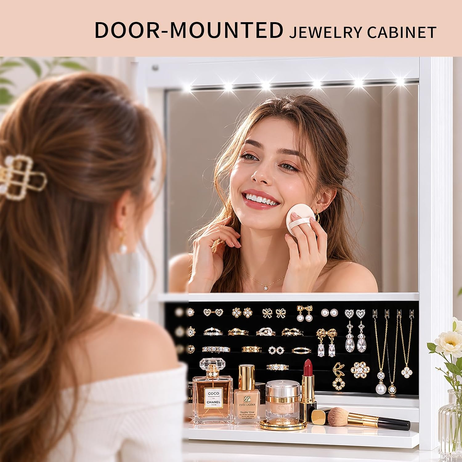 LED Over Door Jewelry Mirror Cabinet