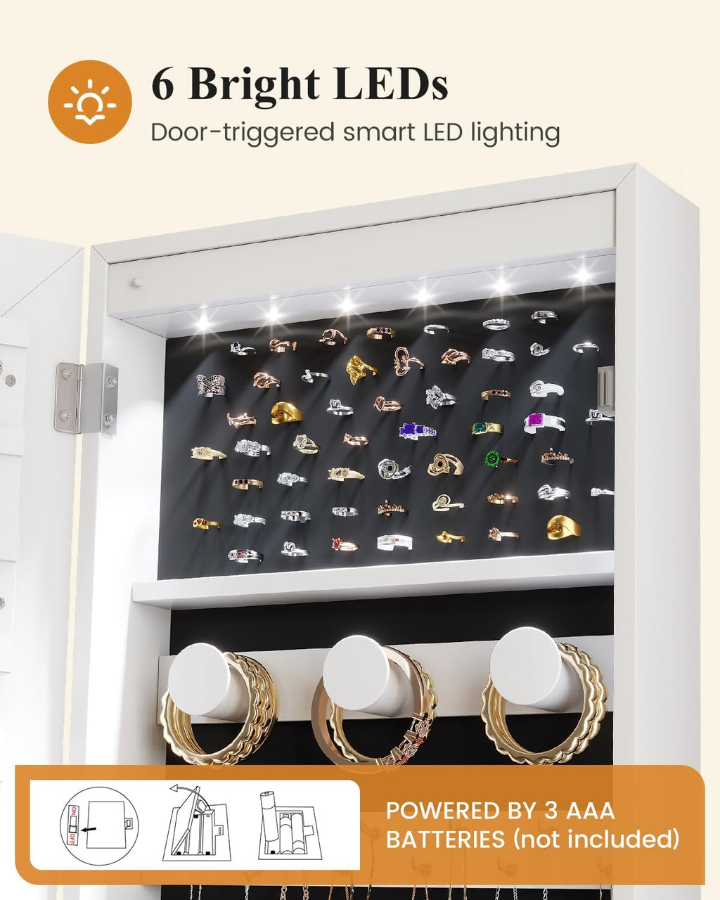 White LED Over Door Jewelry Cabinet