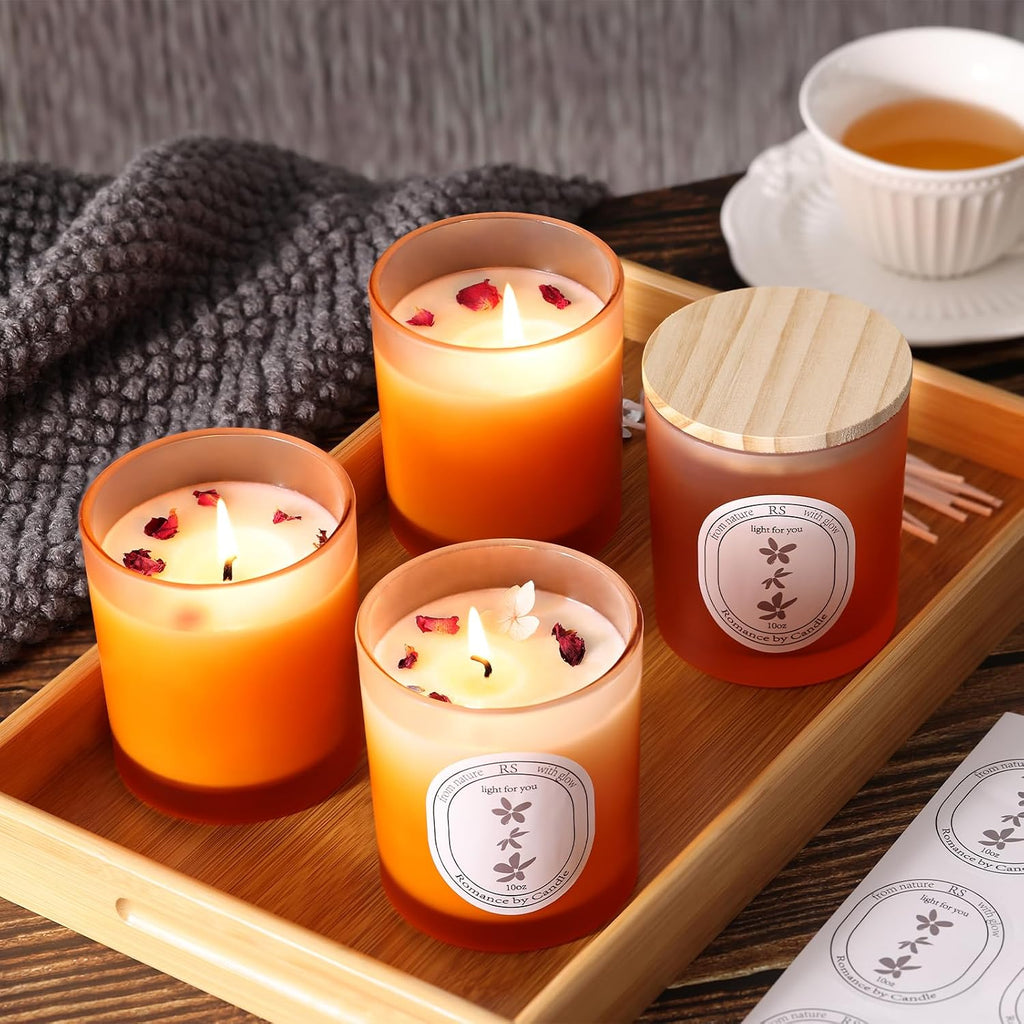 12Pcs Gradient Orange Glass Candle Jars Bamboo Lids