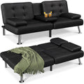Black PU Leather Convertible Futon Sofa Bed