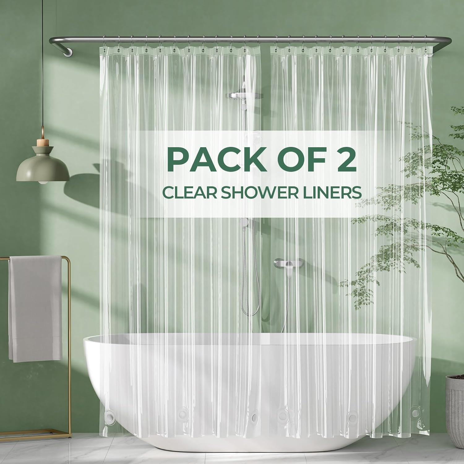 2 Pack Clear PEVA Shower Curtain Liner