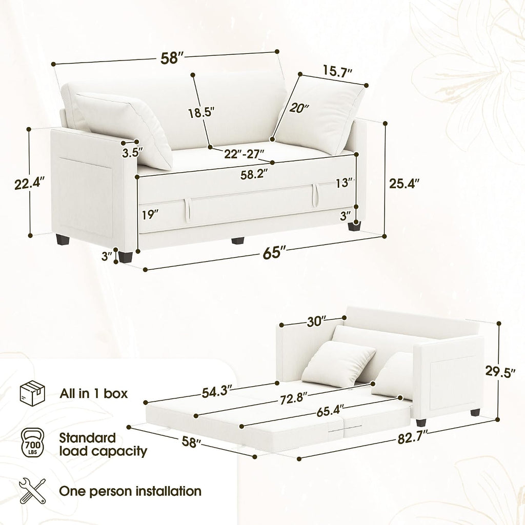 Beige Chenille Convertible Loveseat Sofa Bed