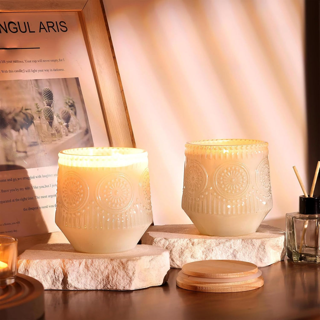 6 Pack Milky White Glass Candle Jars Wooden Lids