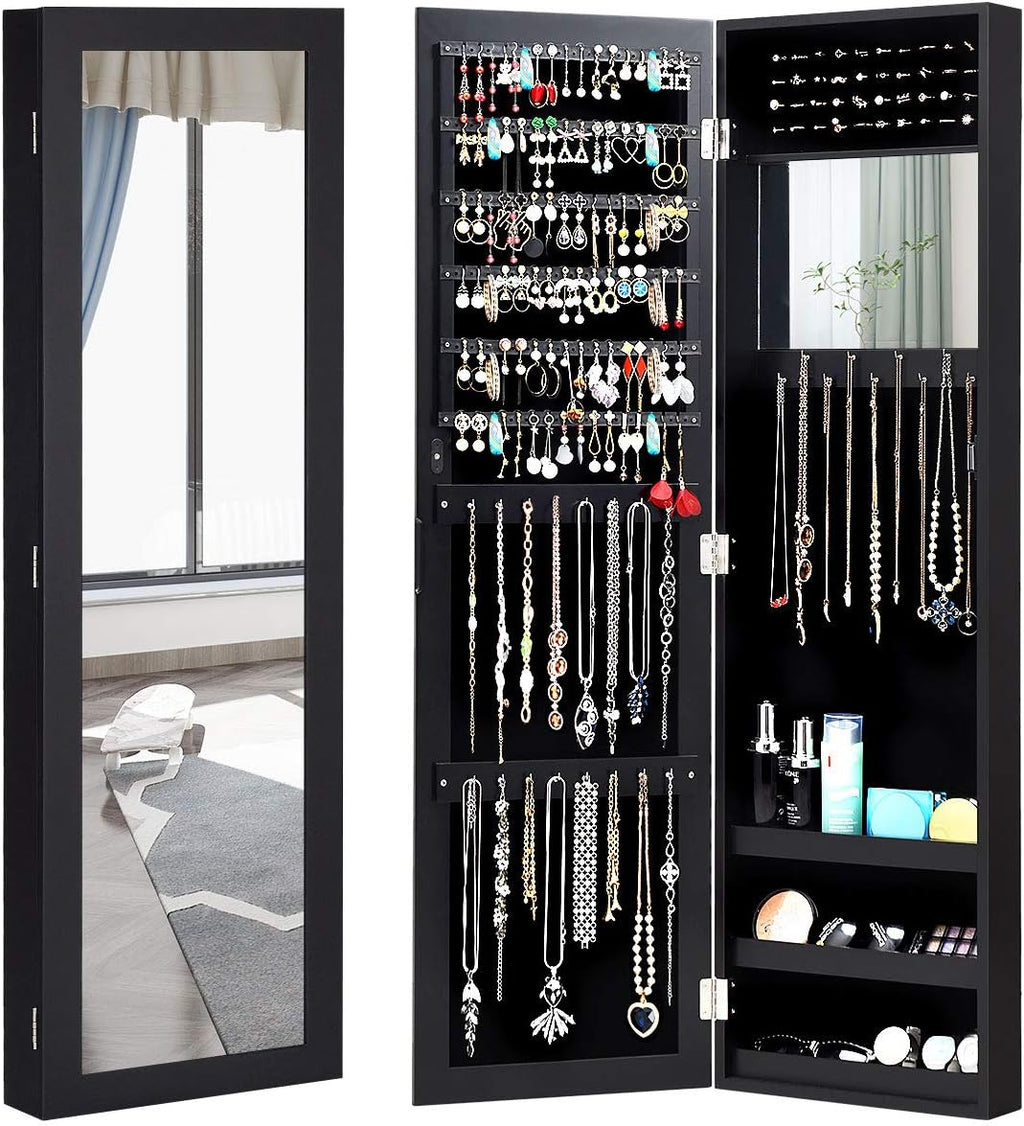 Black Wall Mount Jewelry Mirror Cabinet