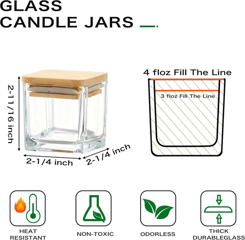 12 Pack Square Clear Glass Jars Bamboo Lids
