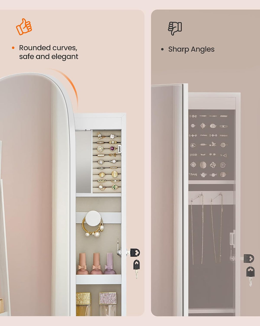 White LED Jewelry Mirror Cabinet