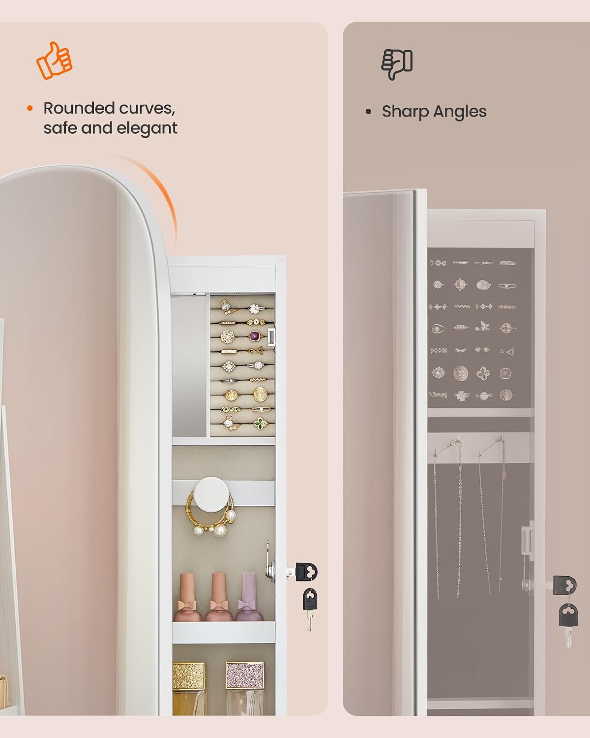 White LED Jewelry Mirror Cabinet