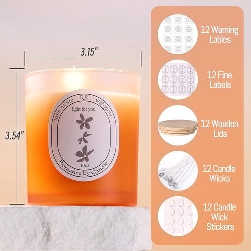 12Pcs Gradient Orange Glass Candle Jars Bamboo Lids