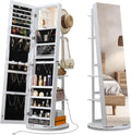 White Swivel LED Jewelry Mirror Cabinet