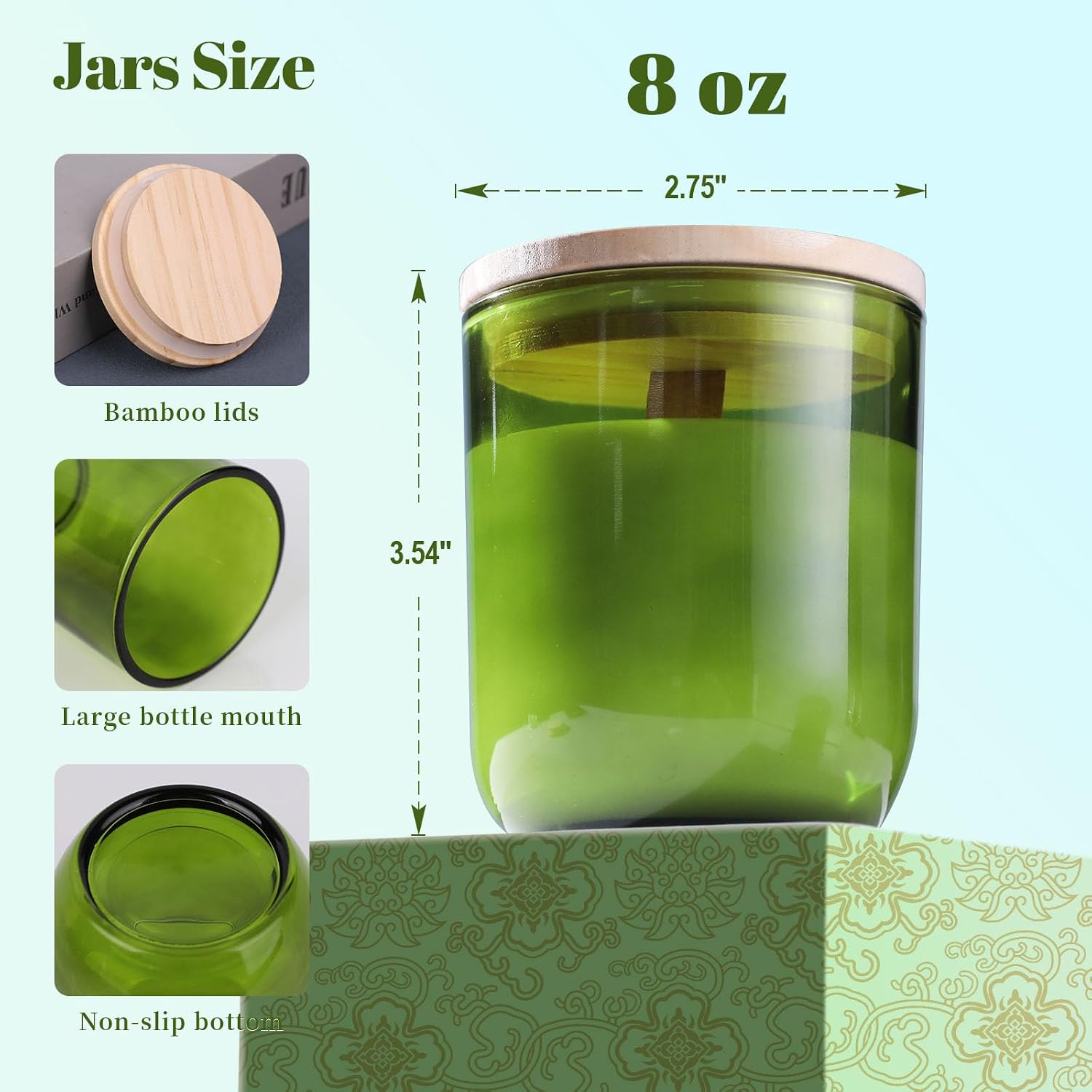 12PCS Premium Green Glass Candle Jars Lids