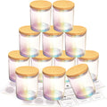 12 Pack Iridescent Glass Candle Jars Bamboo Lids