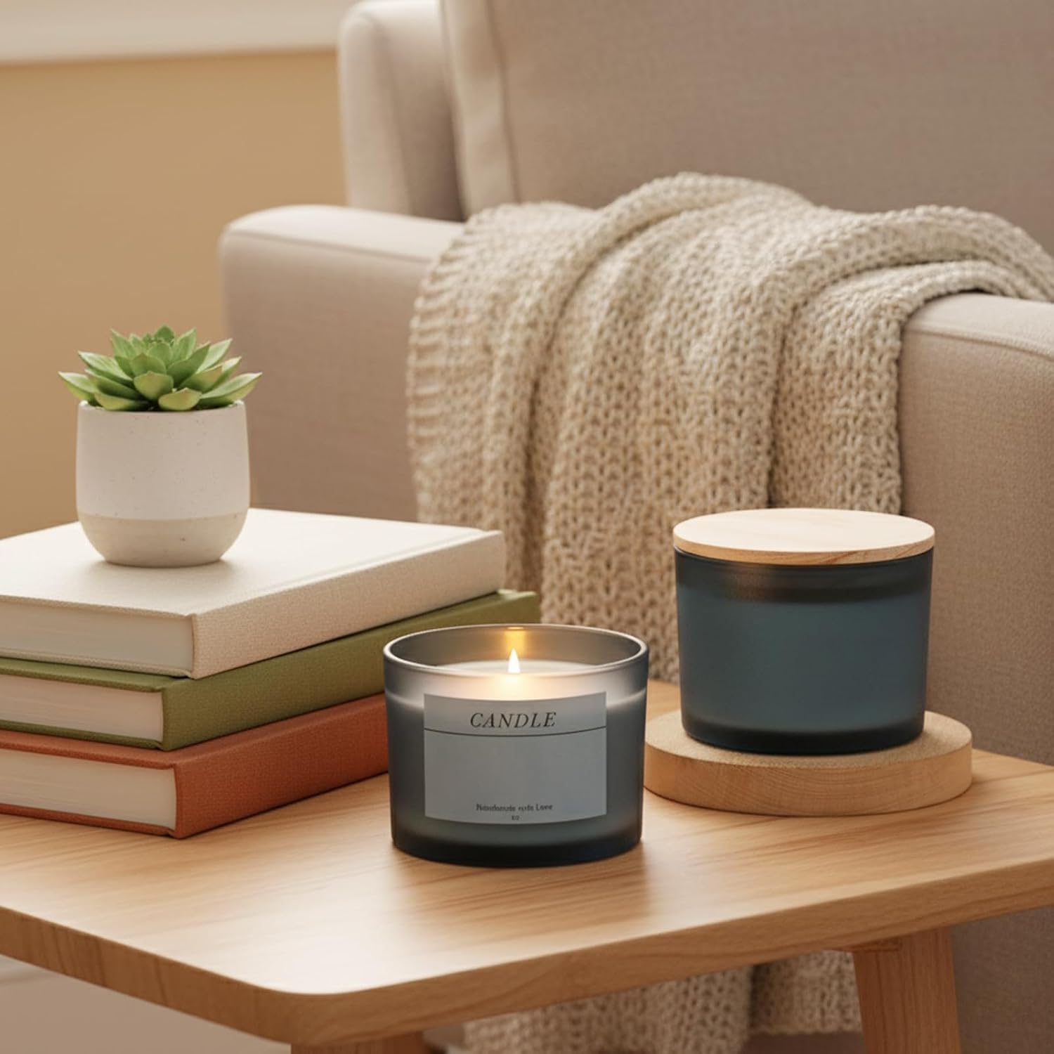 6 Pack Blue Frosted Glass Candle Jars Lids