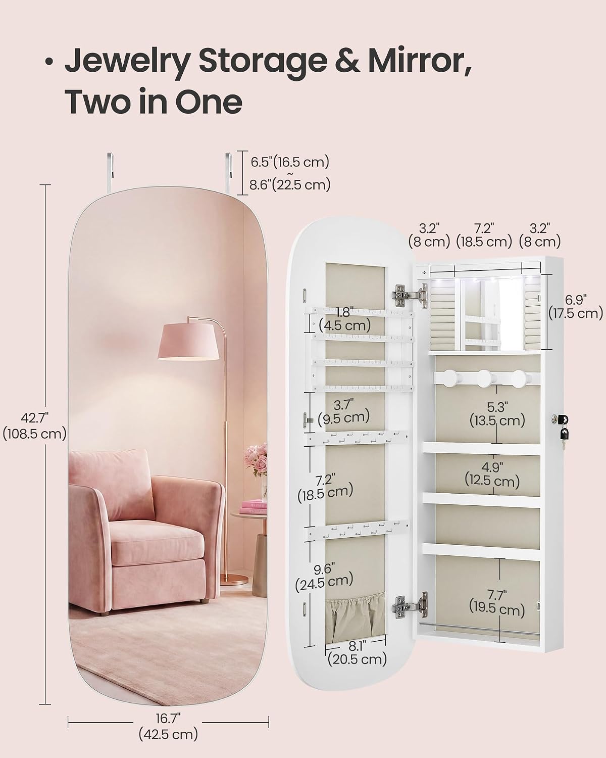 White LED Jewelry Mirror Cabinet