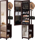 Brown LED Jewelry Mirror Cabinet with Garment Rack