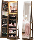 Rustic Brown Rotatable Jewelry Mirror Cabinet