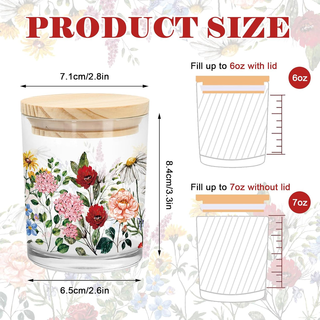 12Pcs Wildflower Empty Candle Jar Wooden Lid