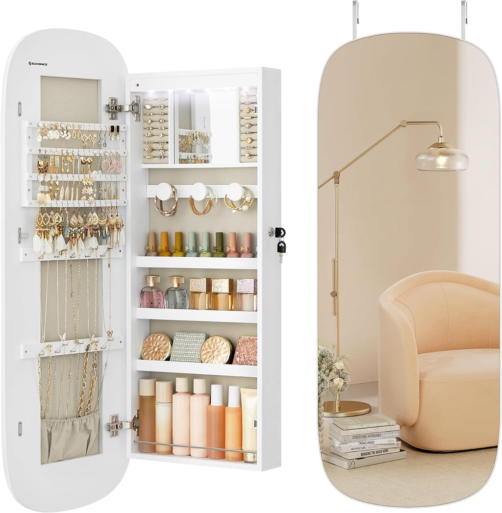 White LED Wall Mount Jewelry Cabinet