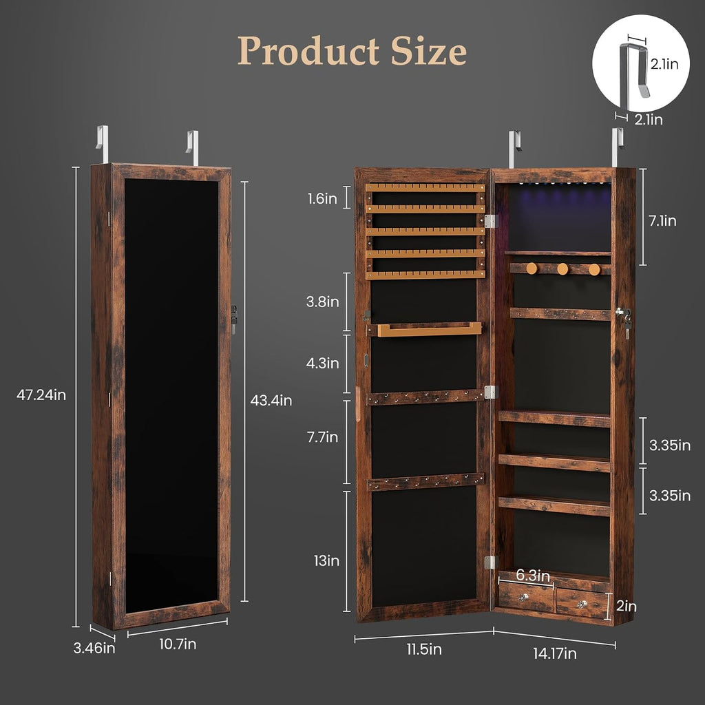 Brown LED Wall Mount Jewelry Cabinet