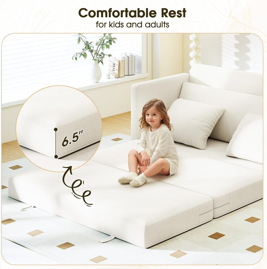 Beige Chenille Convertible Loveseat Sofa Bed