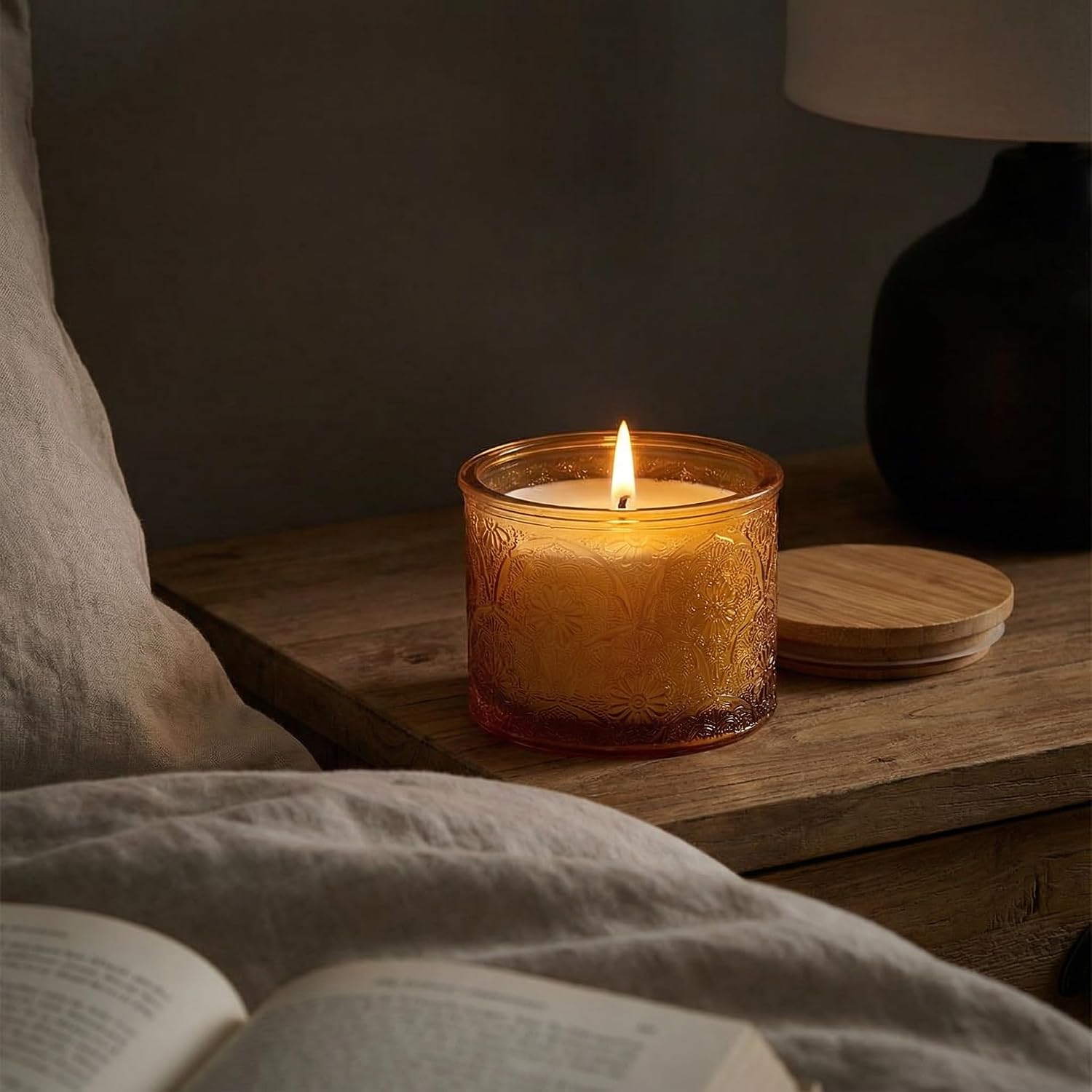 9Pcs Orange Mandala Glass Candle Jars Bamboo Lids