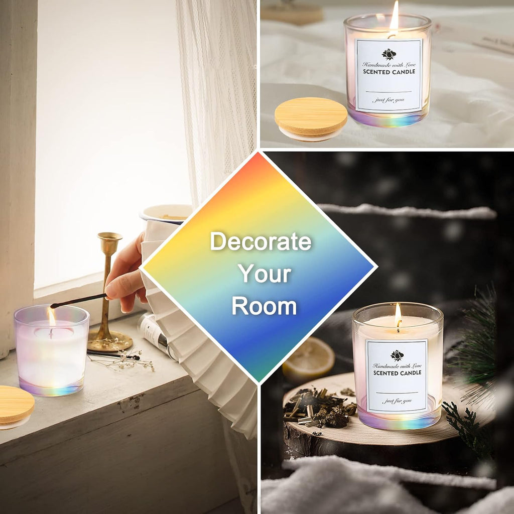 12 Pack Iridescent Glass Candle Jars Bamboo Lids