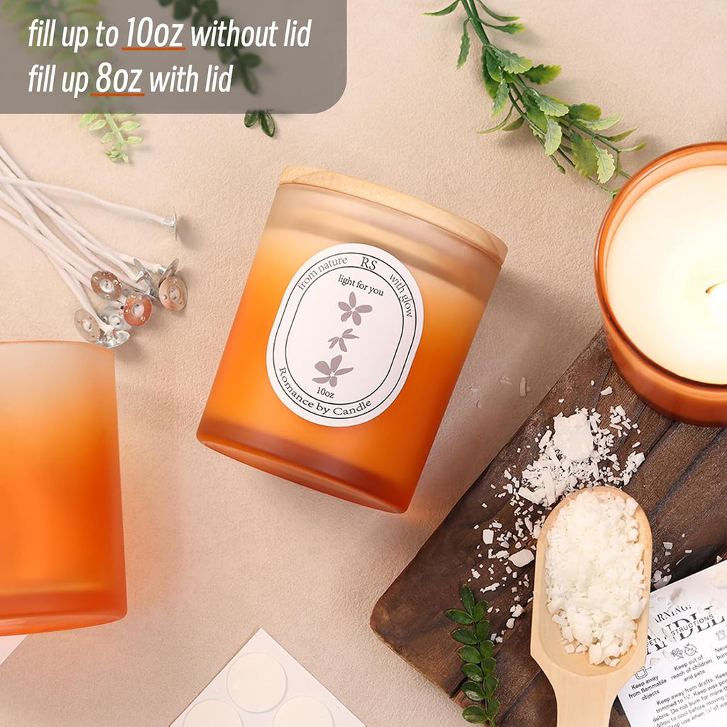 12Pcs Gradient Orange Glass Candle Jars Bamboo Lids
