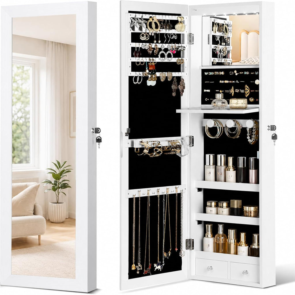LED Over Door Jewelry Mirror Cabinet