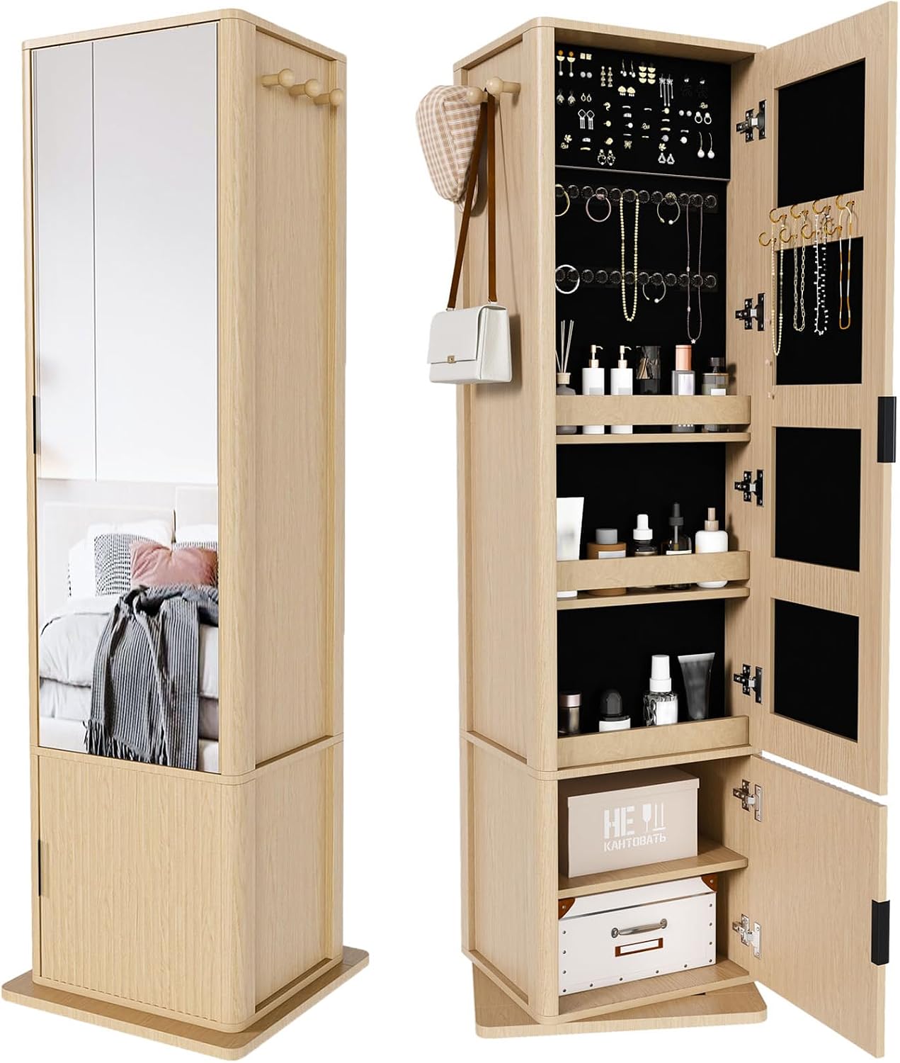 Jewelry Mirror Cabinet with Coat Rack