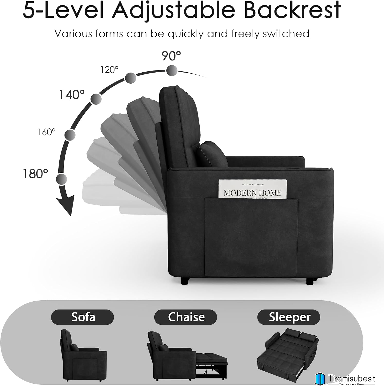 Black Velvet Convertible Pull Out Loveseat Sofa Bed