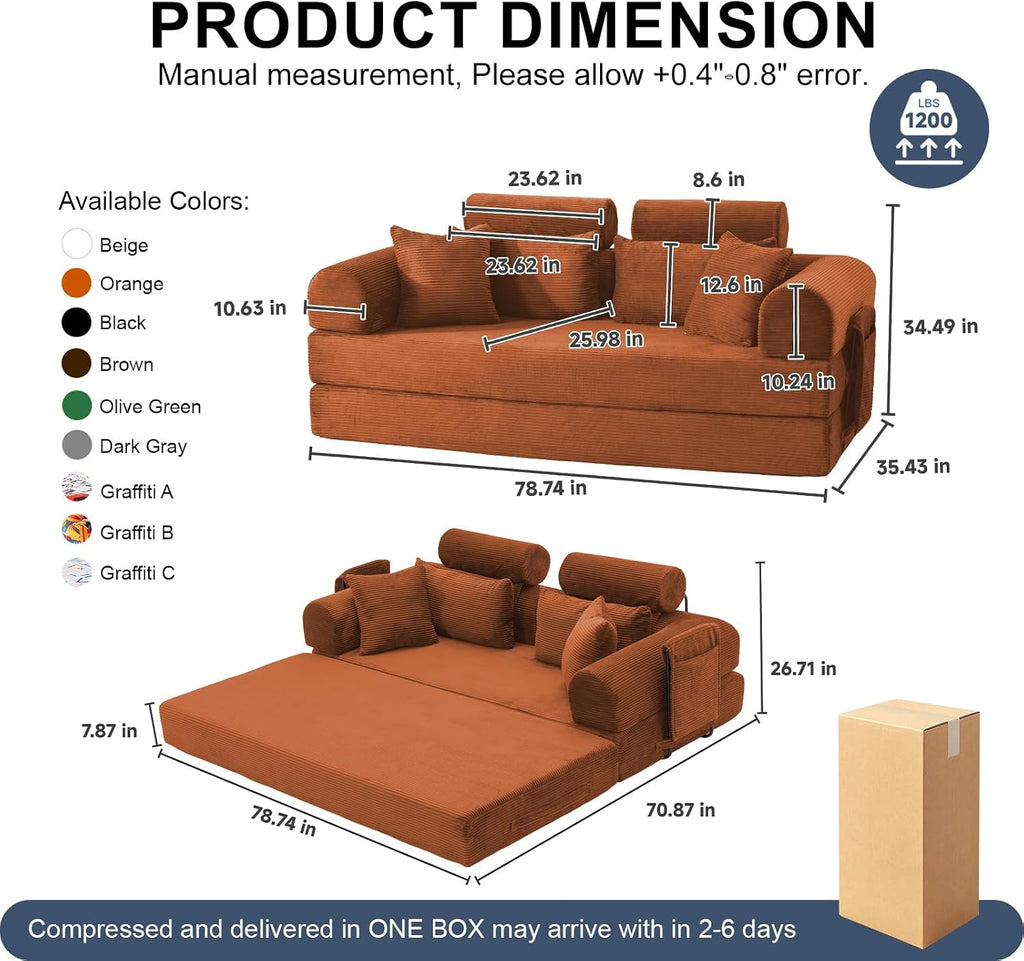 5-in-1 Boneless Convertible Floor Sofa Bed