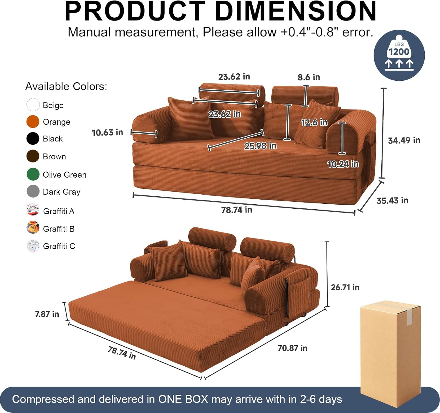 5-in-1 Boneless Convertible Floor Sofa Bed